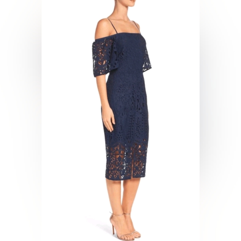 Nordstrom Chelsea28 Navy Off Shoulder Lace Midi Dress, Size 14